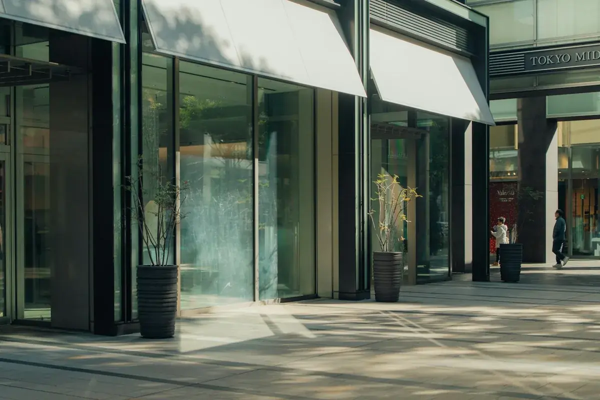 Commercial canopy and glass storefront